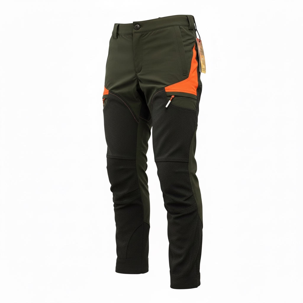Pantaloni Tecnici Da Caccia E Trekking, Antistrappo E Antispina, Verde Militare Con Dettagli Arancio - Foto 2